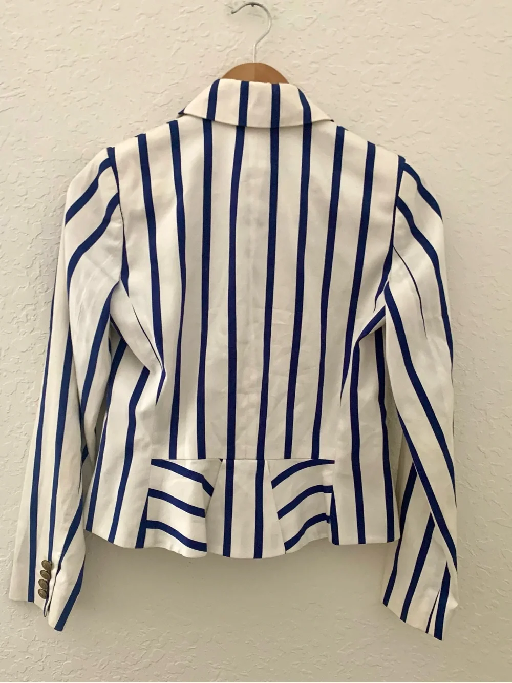 Ralph Lauren Navy Blue & White Nautical Striped Button-Front Jacket Blazer